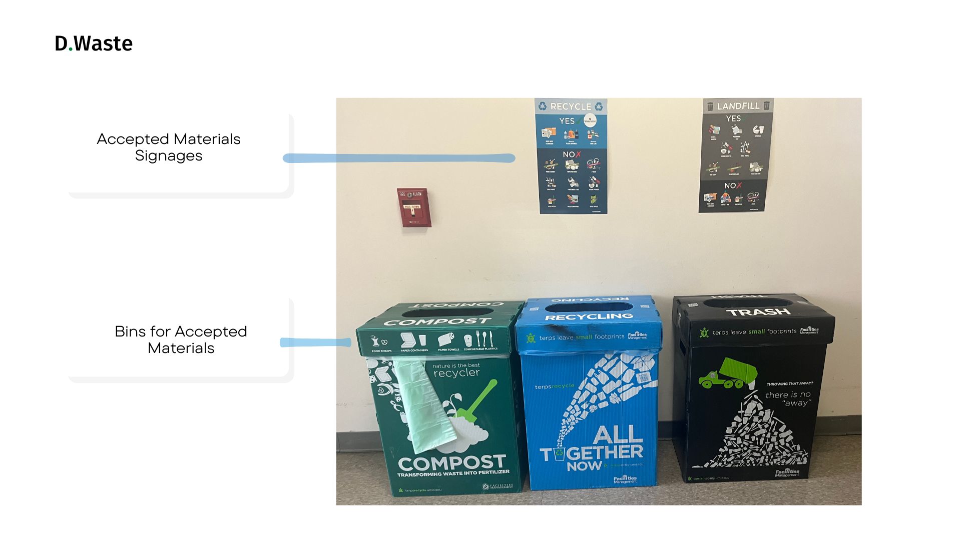 Recycling bins at UMD