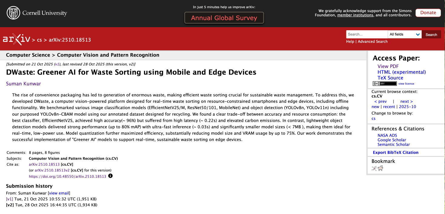 DWaste: Greener AI for Waste Sorting using Mobile and Edge Devices
