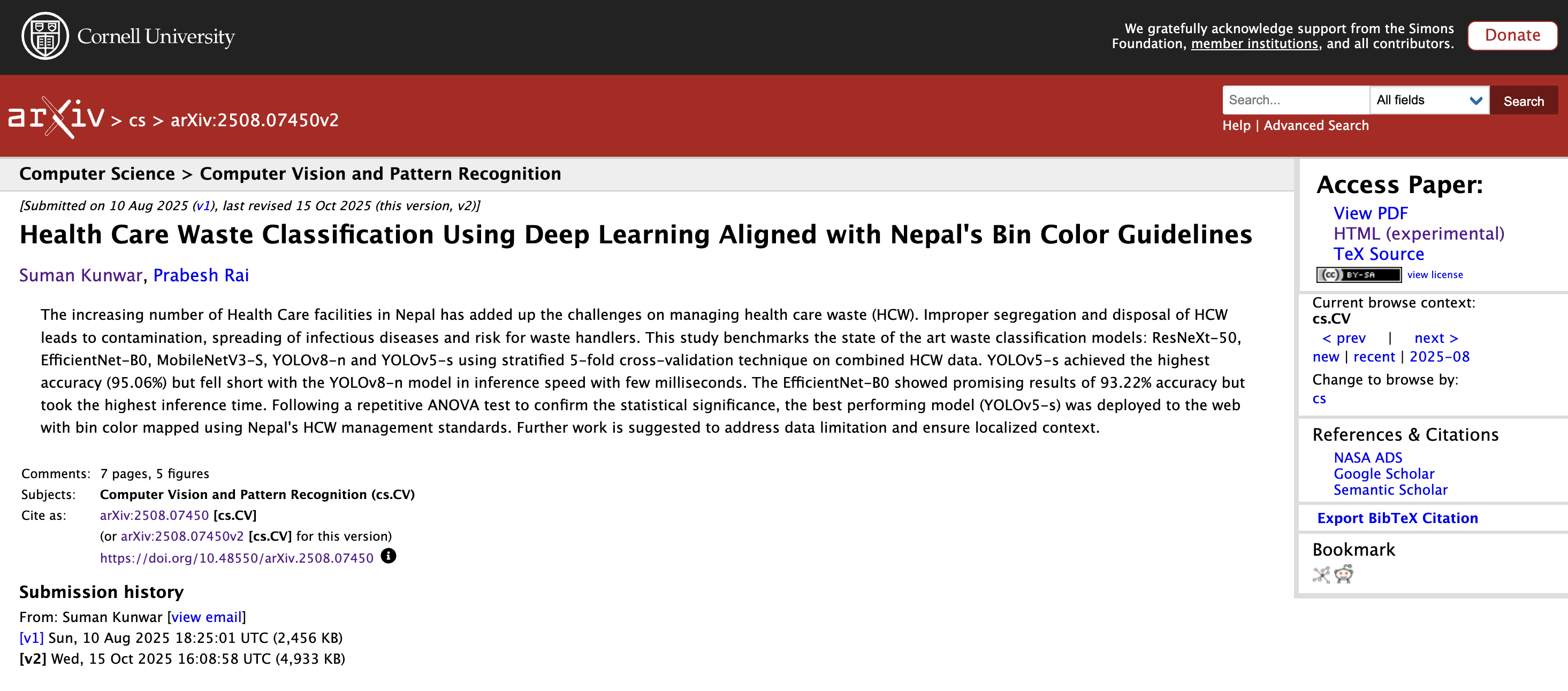 Health Care Waste Classification Using Deep Learning Aligned with Nepal's Bin Color Guidelines