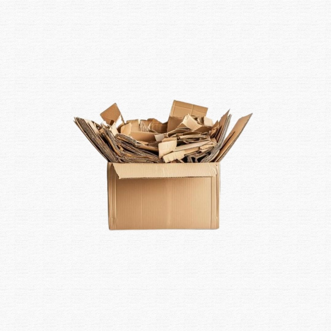 Stacked, flattened corrugated brown cardboard boxes