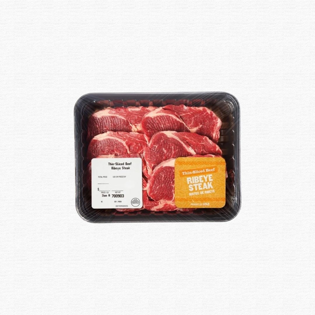 Raw meat packaging including foam trays and plastic wrap film
