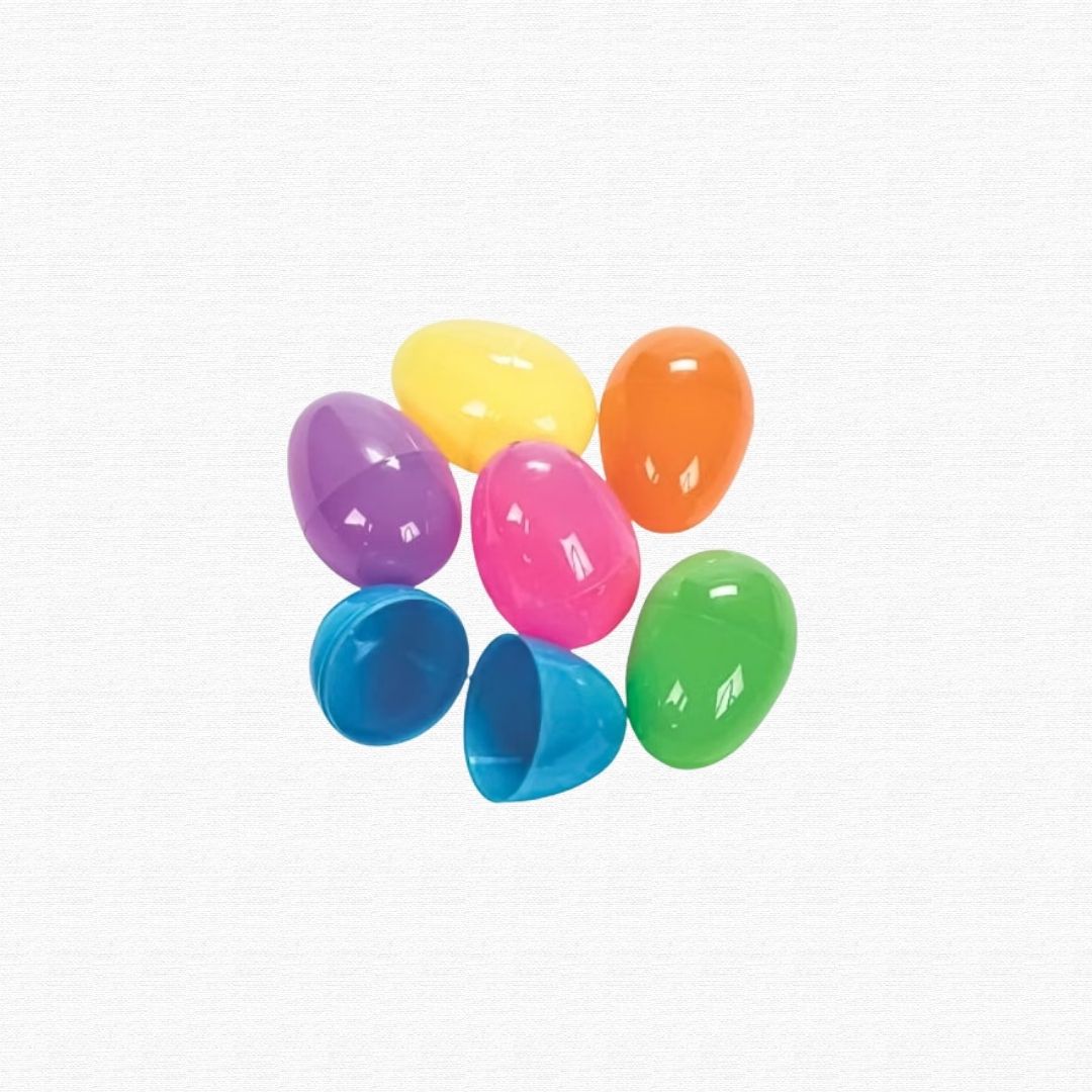 Two-part opening spring colored plastic simulation decorative eggs.