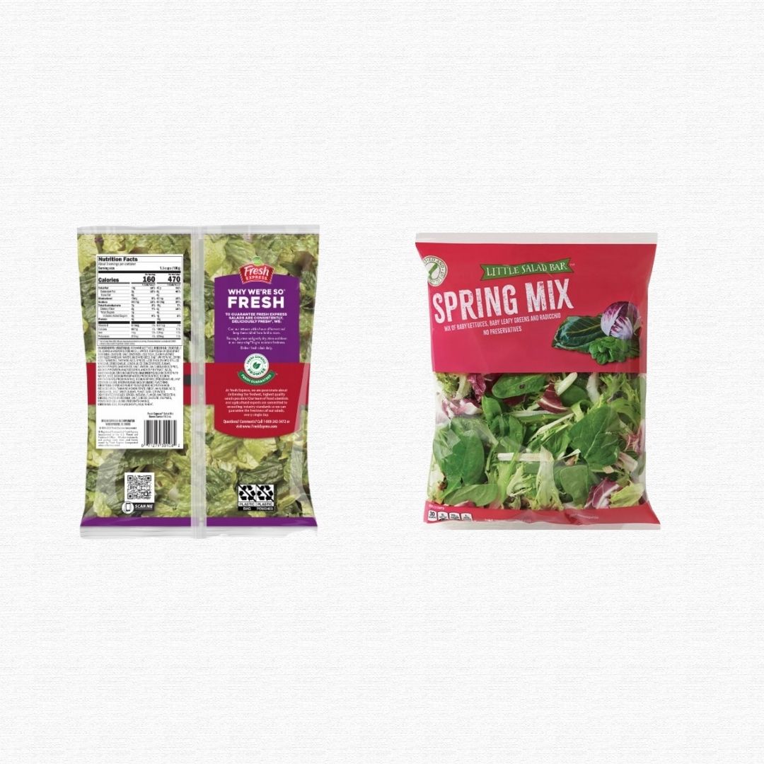A clear, flexible thin plastic package used for leafy greens.